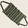 Olive green roll-up multi-pocket tool organizer bag with black straps