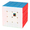 A white and red cube puzzle with blue stickers, resembling a 3x3x3 speed cube.