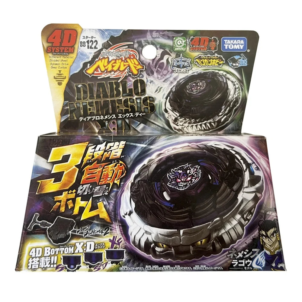 A package of Diablo Nemesis 4D system spinning top battle toy featuring a black and silver design.