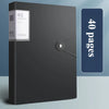 A black A4 expanding file organizer with a silver lock and a blue label indicating 40 pages