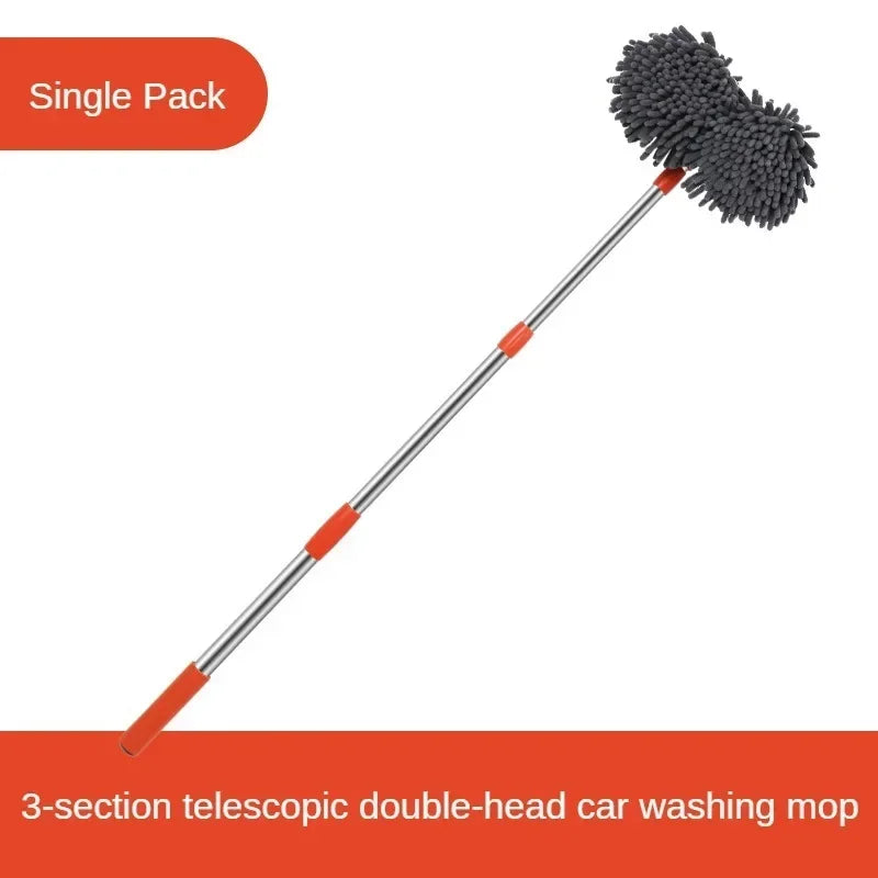 A gray telescopic double-head car washing mop with three sections.