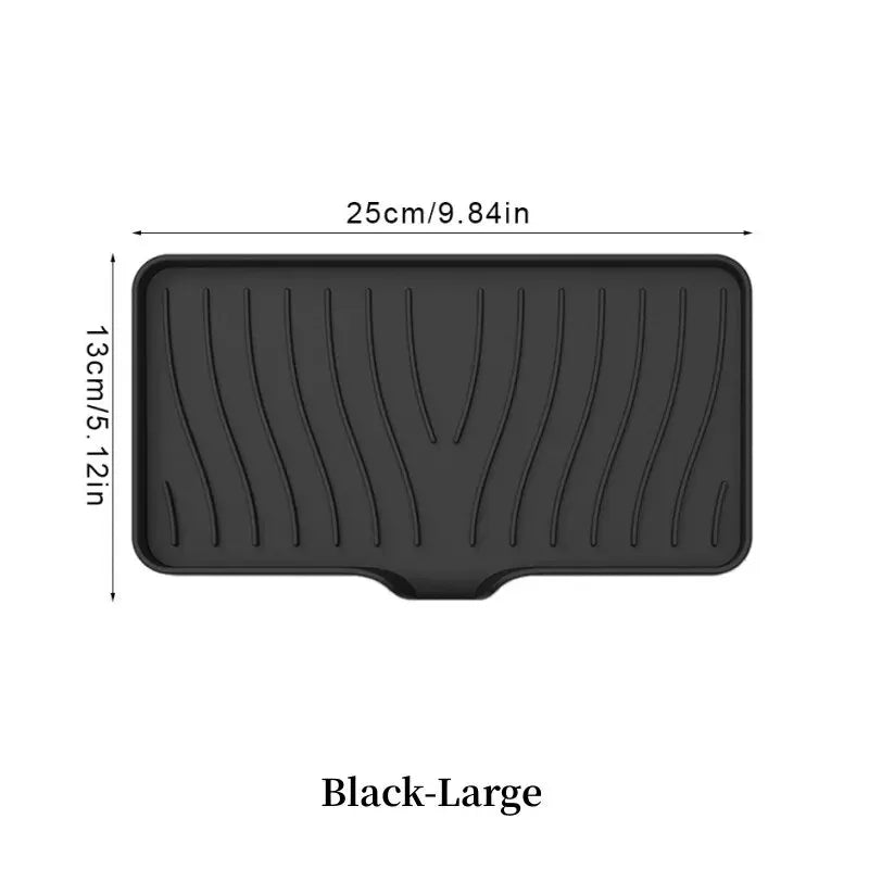 Black large self-draining silicone soap tray with elevated ridges