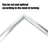 Chrome car door edge guard trim strip shown at an angle, capable of being cut and spliced for turning.