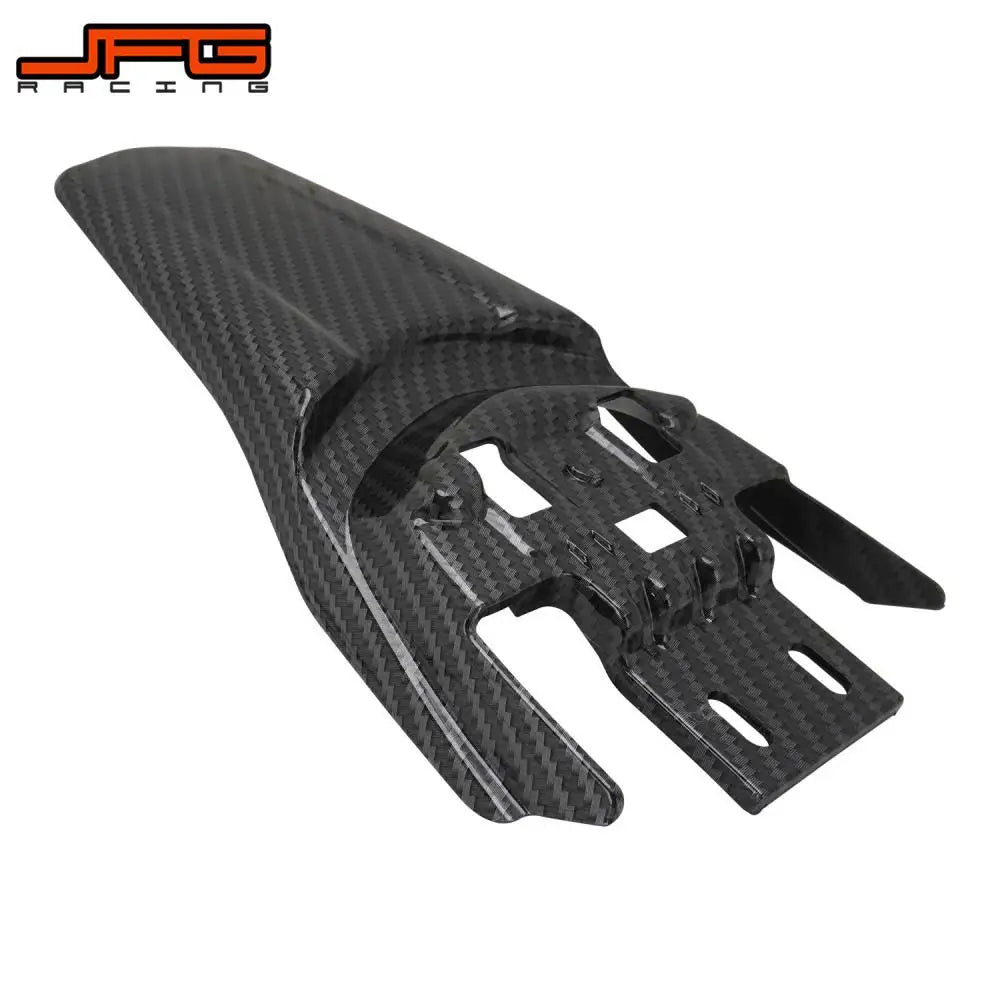 Black carbon fiber rear mudguards for a Sur-Ron S/X electric vehicle.