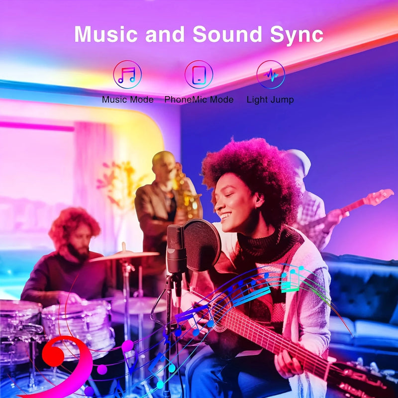 USB-Powered RGB LED Strip Lights with Music Sync & App Control