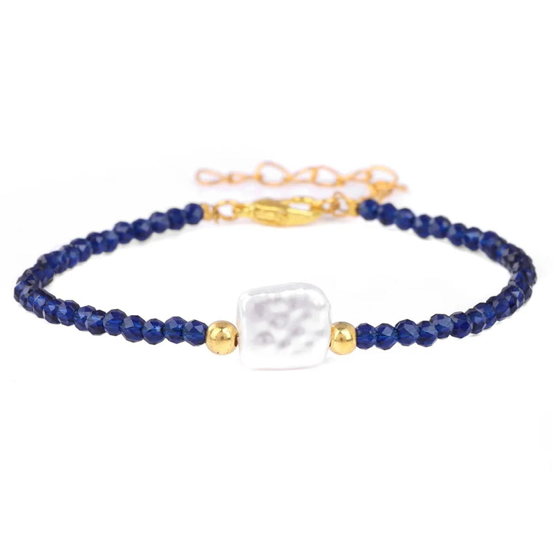 Natural Stone Bead Bracelet with Adjustable Lace-Up Closure