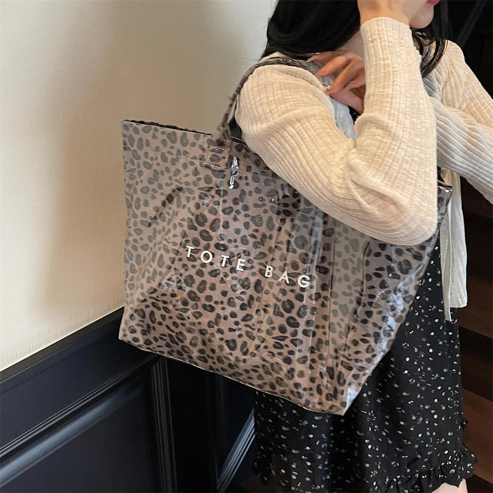 Leopard Print PVC Large Tote Bag