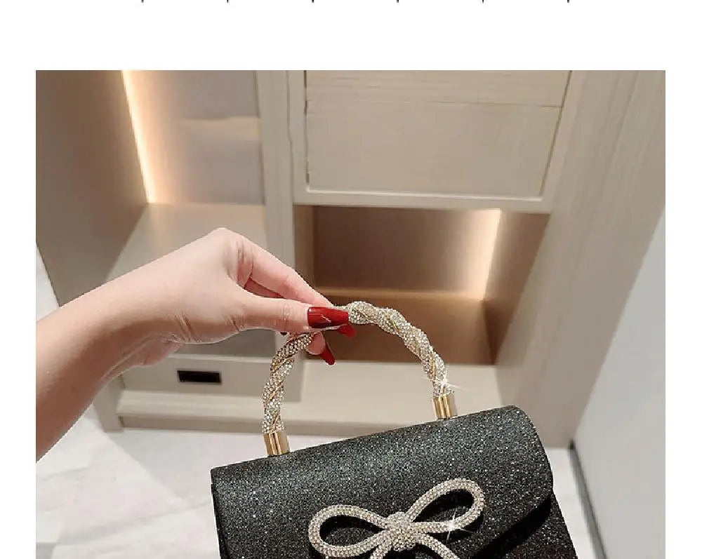 Crystal Bowknot Evening Clutch with Chain Strap