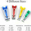 A set of four different sized bias tape makers shown in various colors and sizes, including 6mm, 12mm, 18mm, and 25mm.