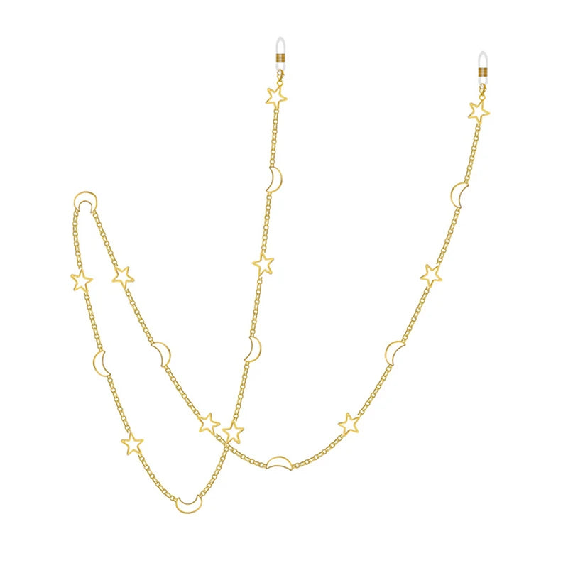 Gold chain necklace featuring a star and moon pendant design