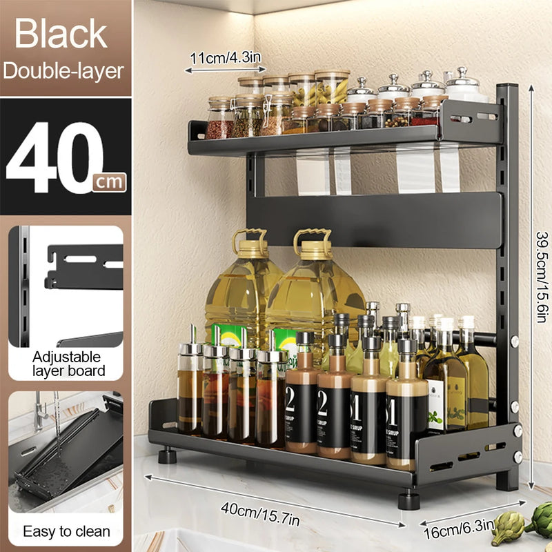 Adjustable 3-Tier Countertop Spice Rack with Knife Holder