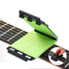 A guitar fretboard cleaning kit featuring a green microfiber cloth and black plastic holder.