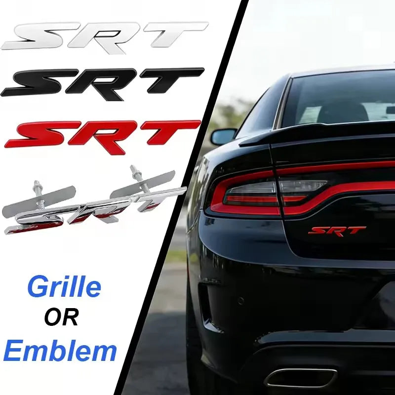 Metal SRT grille or emblem sticker for a black Dodge vehicle front