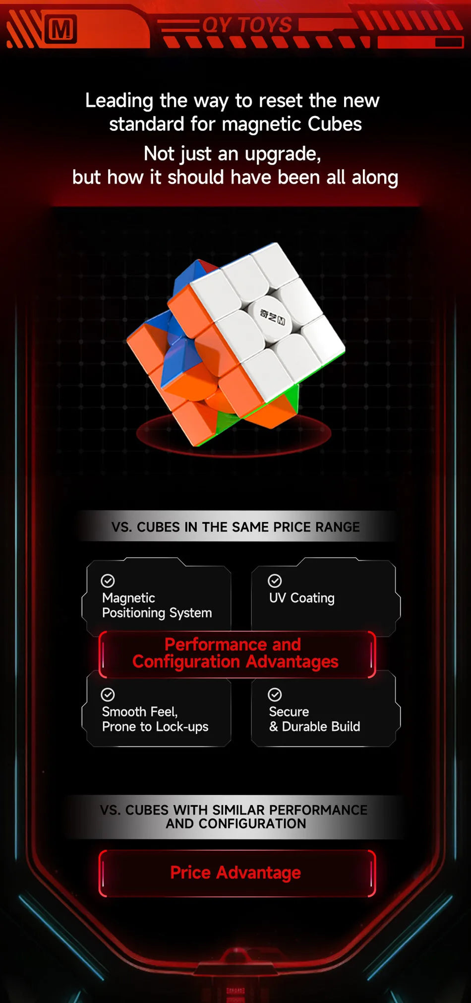 A close-up view of an orange and white magnetic cube, highlighting its design features for performance and configuration adva