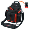 Black heavy-duty tool pouch with red accents and a quick-release belt clip.