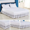 White jacquard lace bed skirt with an elastic band and a 15 inch drop