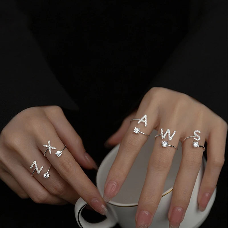 Initial Letter Ring with Zircon Accent