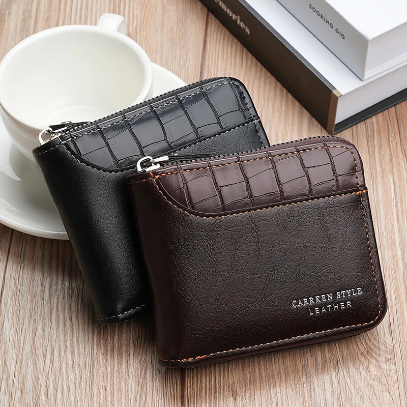 Portefeuille en cuir PU fin avec poche à pièces zippée