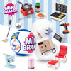 A collection of Mini Brands miniature furniture toys and accessories displayed on a white surface.