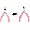 Pink Jewelry Pliers Tool Kit with Needle, Round Wire Cutter, and Curved Nose Pliers