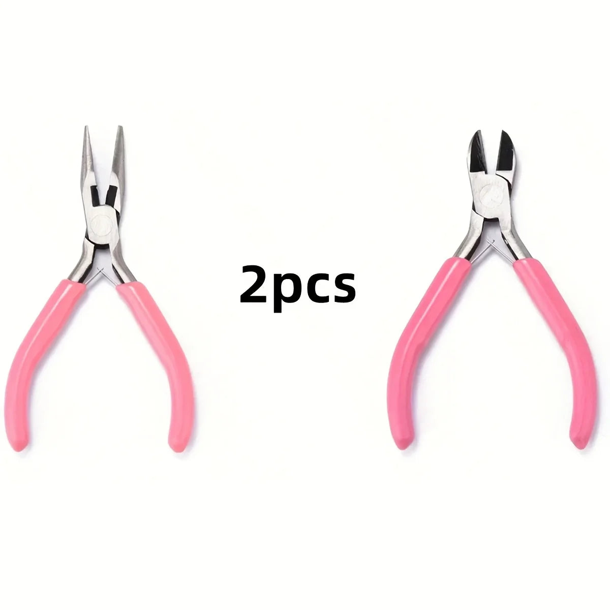 Pink Jewelry Pliers Tool Kit with Needle, Round Wire Cutter, and Curved Nose Pliers