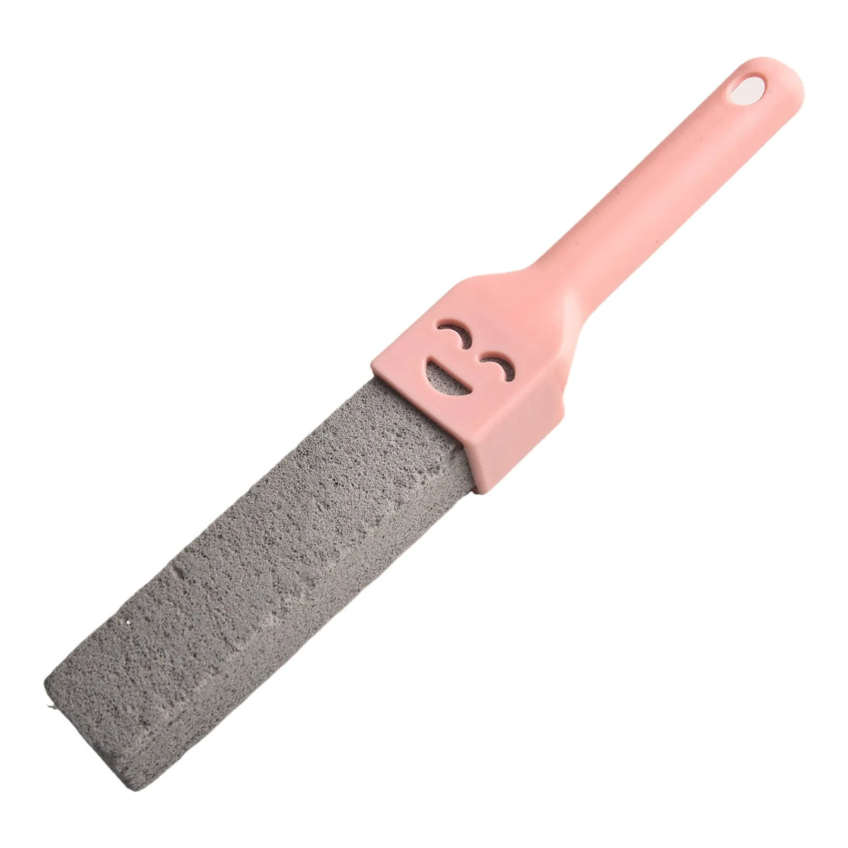 A pink pumice stone toilet and bathroom cleaning brush with a handle.