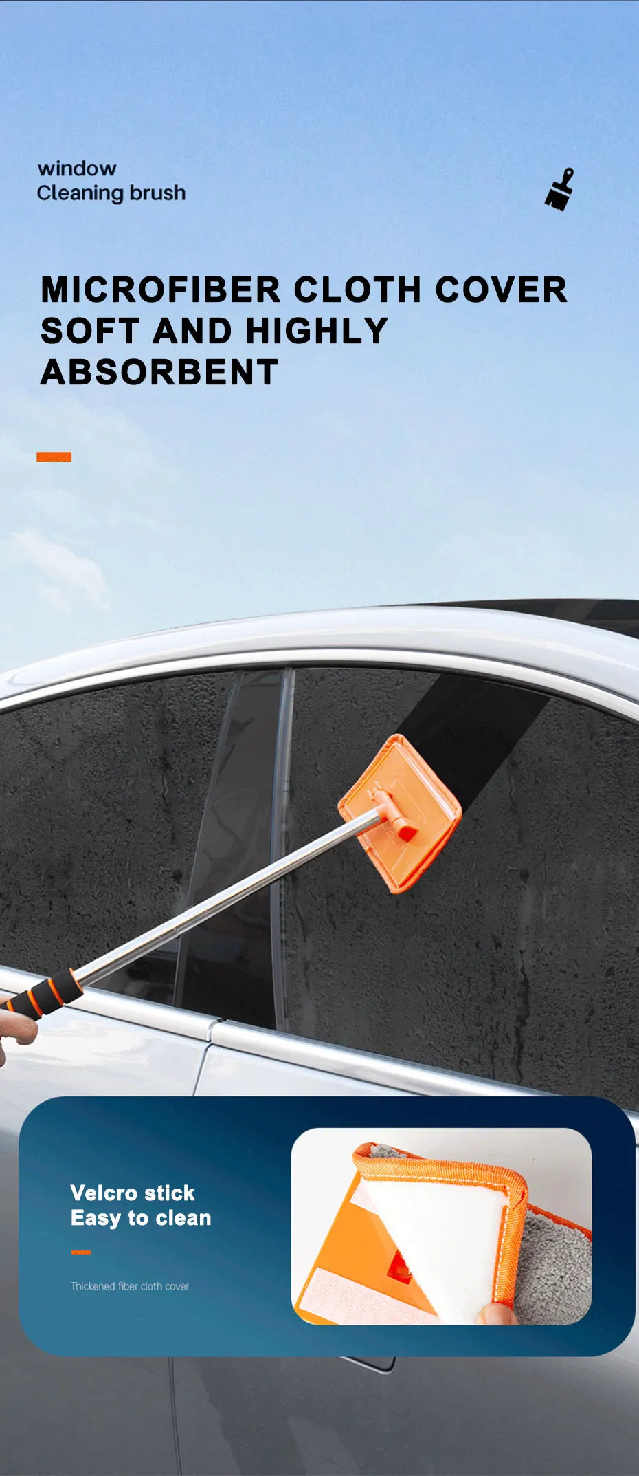 Telescopic Windshield Cleaning Brush with Soft Absorbent Head