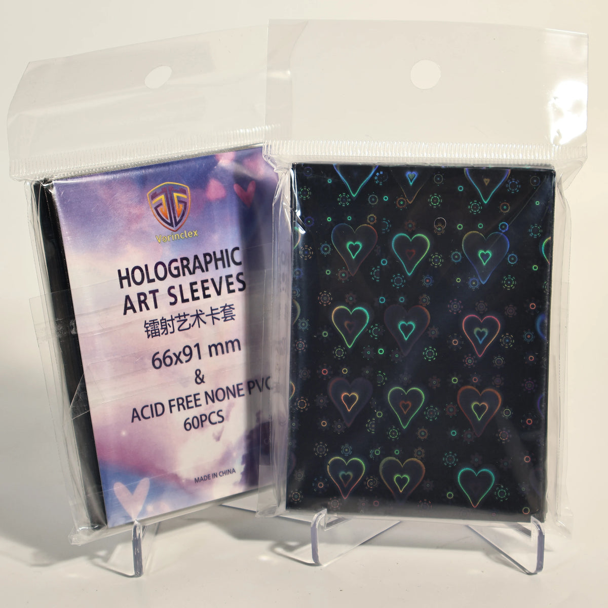 A package containing 60 holographic heart-shaped art sleeves for trading cards and photocards.