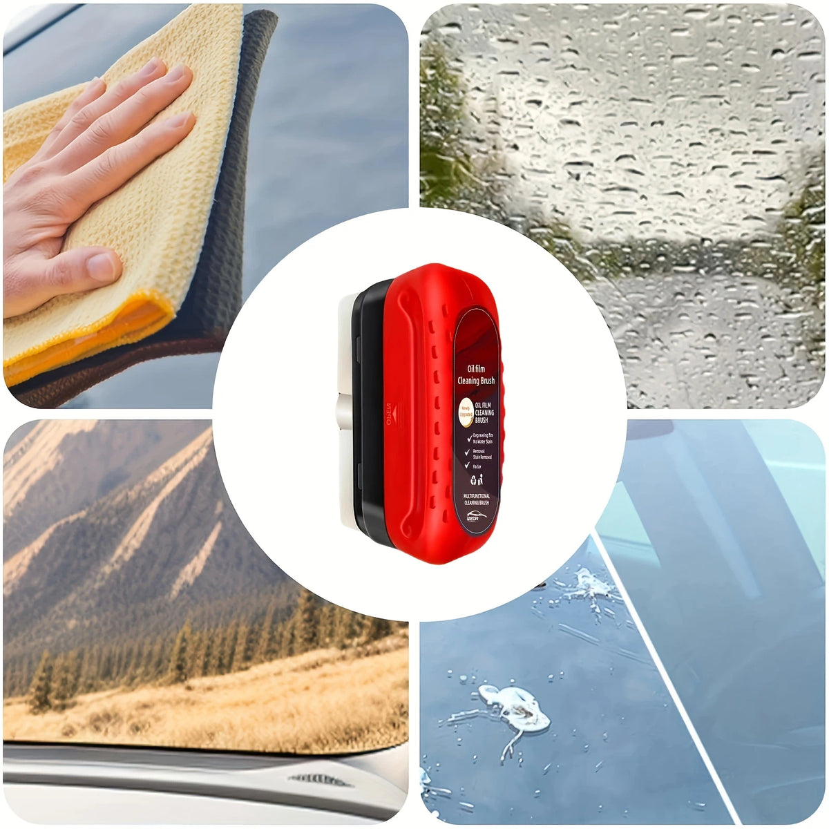 Car Windshield Oil Film Cleaning Brush with Sponge Applicator