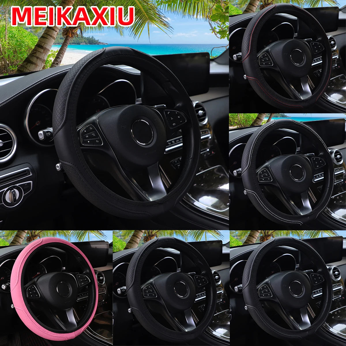 Premium PU Leather Embossed Steering Wheel Cover (14.5-15 Inch)