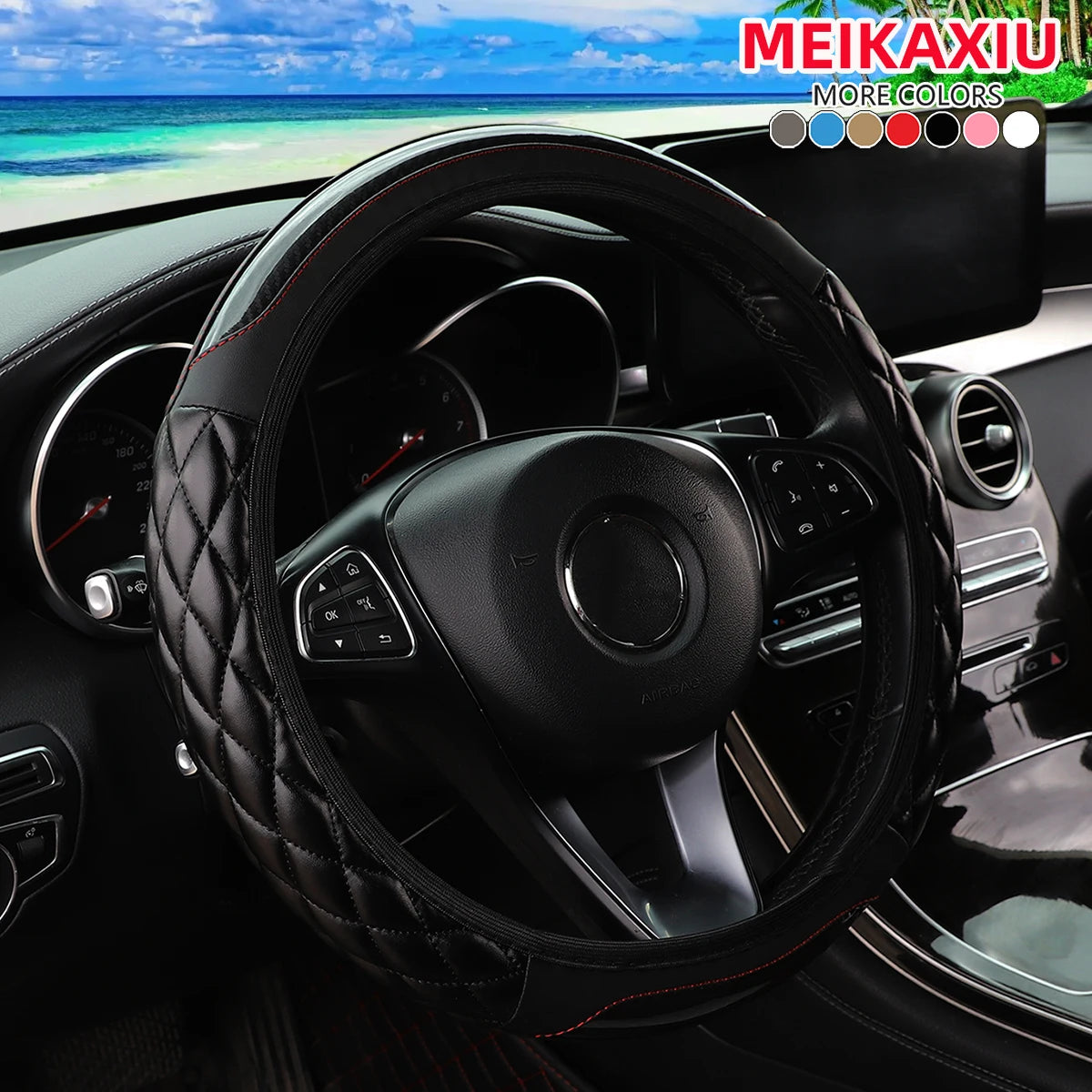 Crystal Carbon Fiber Steering Wheel Cover with 3D Embroidery