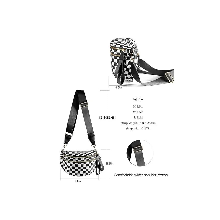 Women's Checkered Multi-Function Crossbody Waist Bag