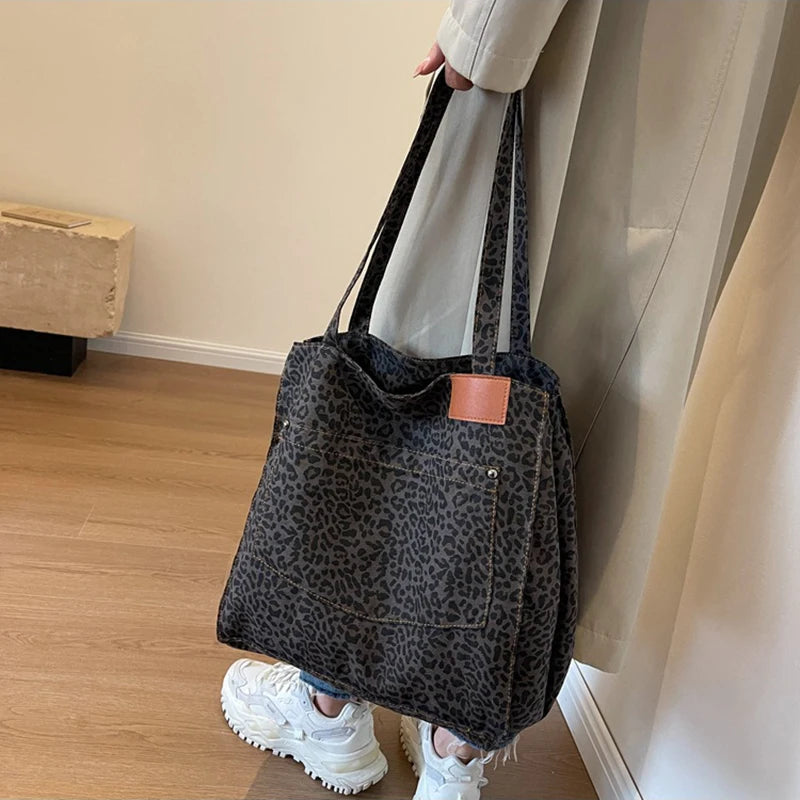 Vintage Leopard Print Canvas Tote Bag