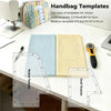 Handbag templates for small and medium sizes displayed on a white table with measuring tools.