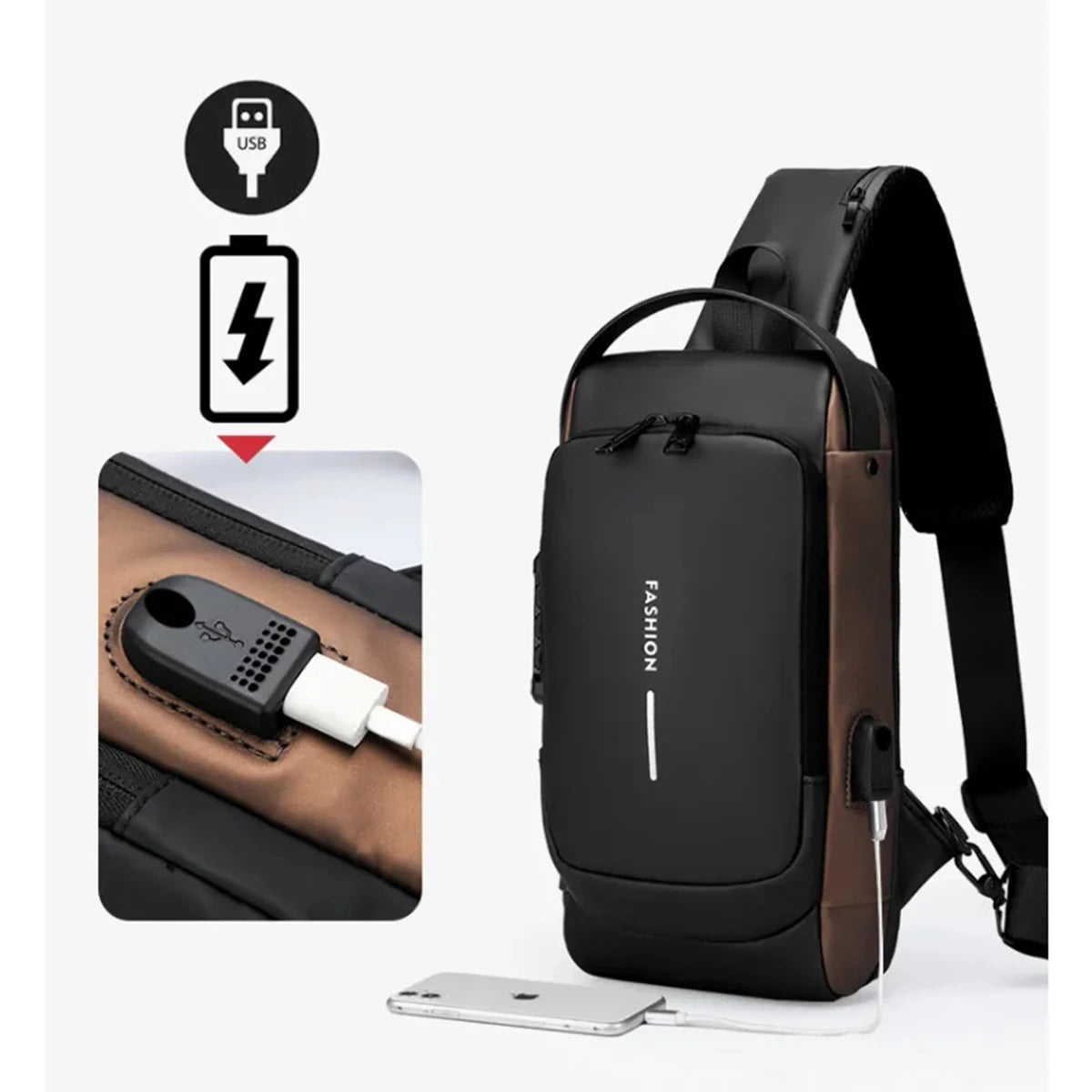 Men's Waterproof Anti-Theft Crossbody Bag with USB Charging Port