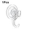 A clear heavy-duty suction cup hook with a curved handle for hanging items.