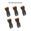 Five black plastic scrapers with orange tips for removing stickers and labels