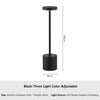 Black three light color adjustable table lamp with a cylindrical base and vertical stand