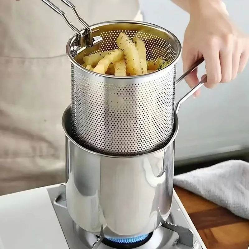 Stainless Steel Deep Fryer Pot with Strainer Basket