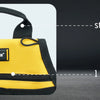 Yellow Melotough tool pouch with a sturdy handle and one zippered pocket.