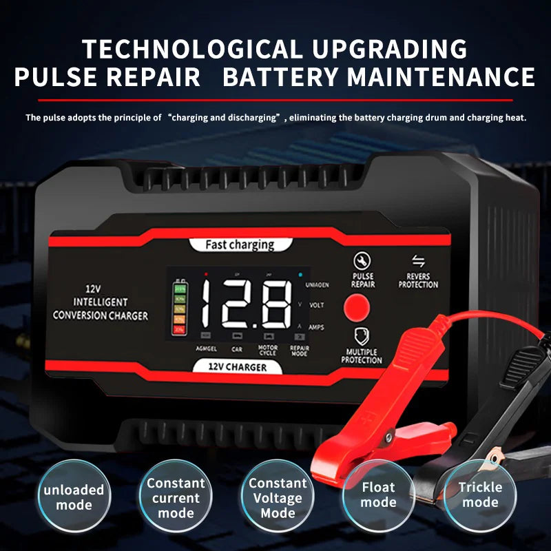 Smart 12V 6A Battery Charger with 7-Stage Pulse Repair