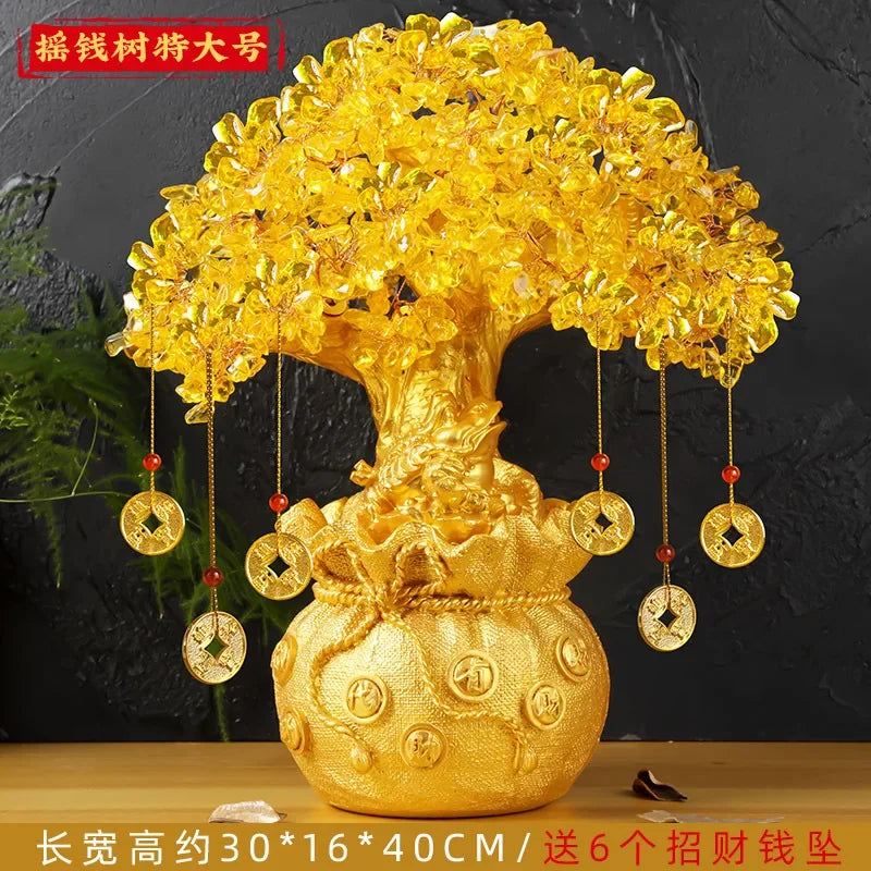 Golden Citrine Crystal Money Tree – Feng Shui Wealth Charm