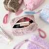 Leopard Print Plush Makeup Bag with Carry Handle