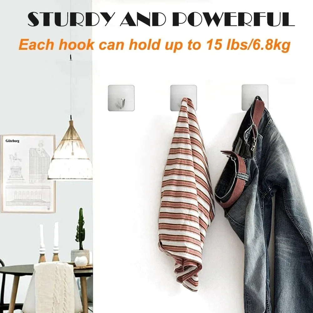 Pack of 4 Stainless Steel Wall Hooks for Entryway, Kitchen & Bathroom