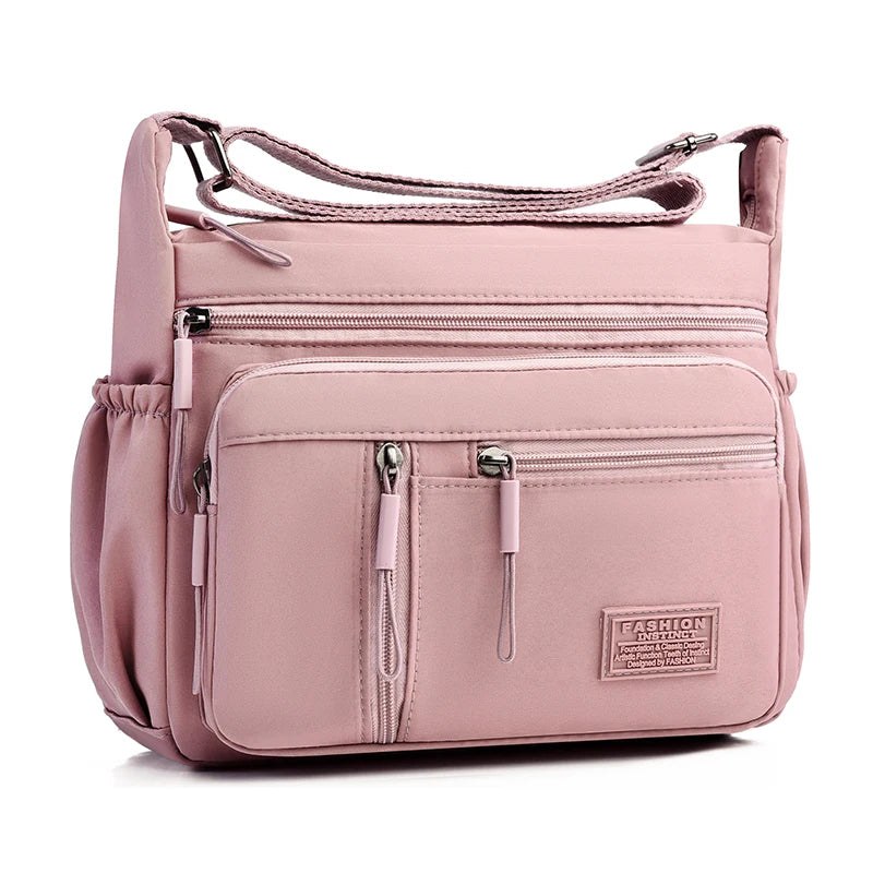 Bolso bandolera de nylon impermeable con múltiples bolsillos