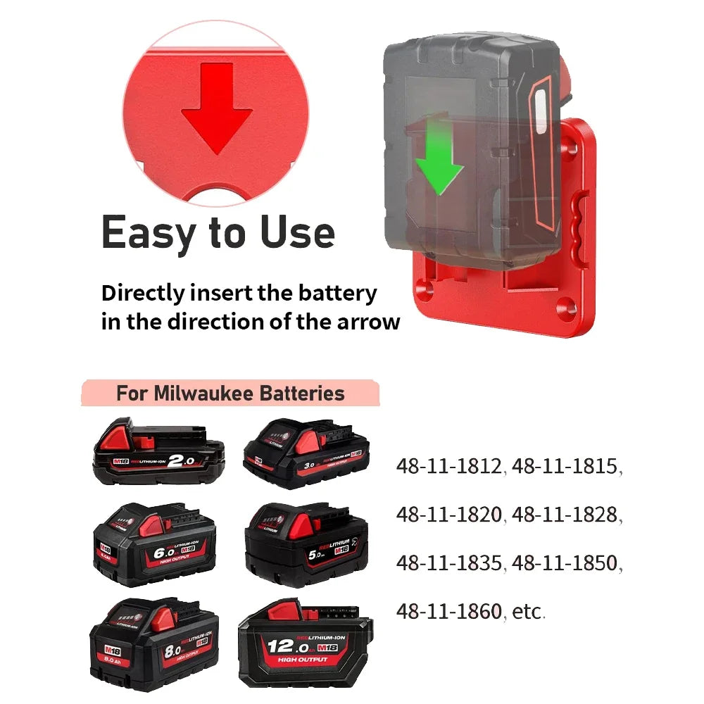 Wall-Mounted Battery Holder for Milwaukee M18 Batteries