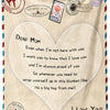 A cream-colored fleece throw blanket with a heart design and text expressing love and pride for a mother.