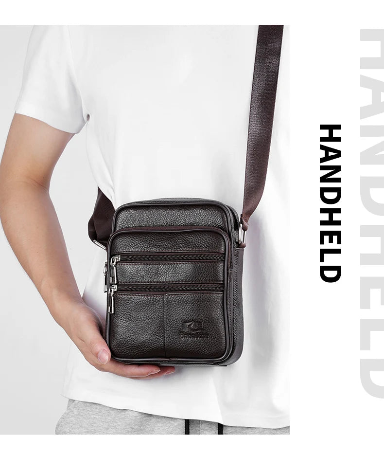 Vintage Leather Messenger Bag for Men – Adjustable Crossbody Shoulder Bag