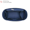 Navy blue felt purse organizer insert with a zippered compartment