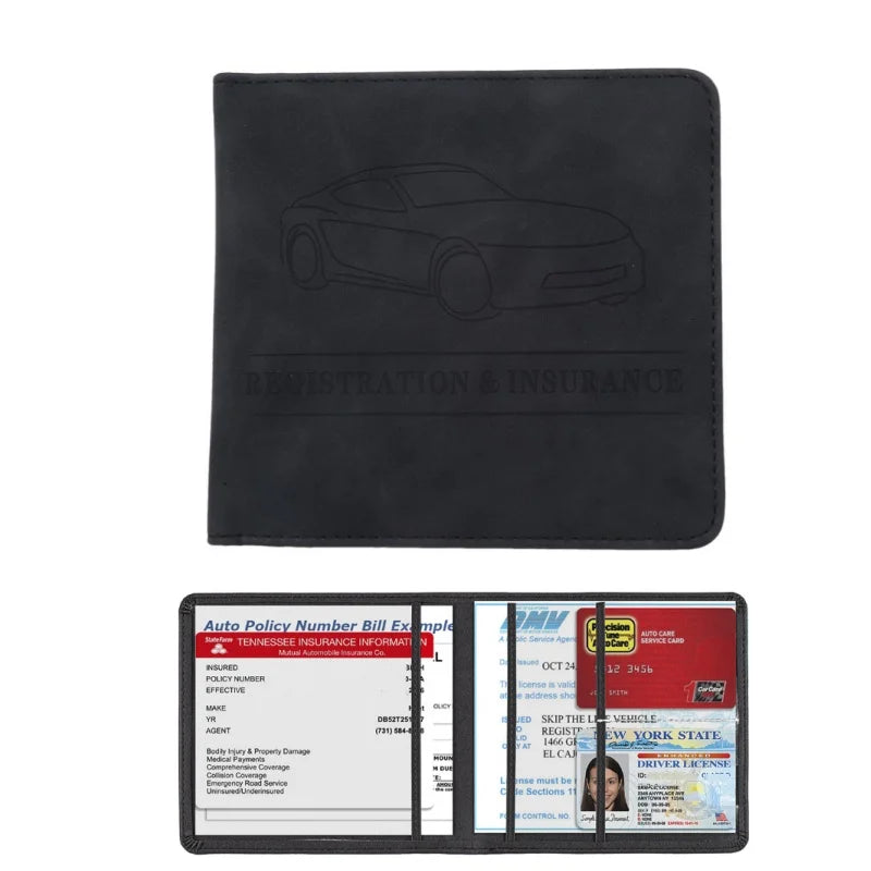 Black slim card holder wallet for vehicle registration, license, and insurance cards